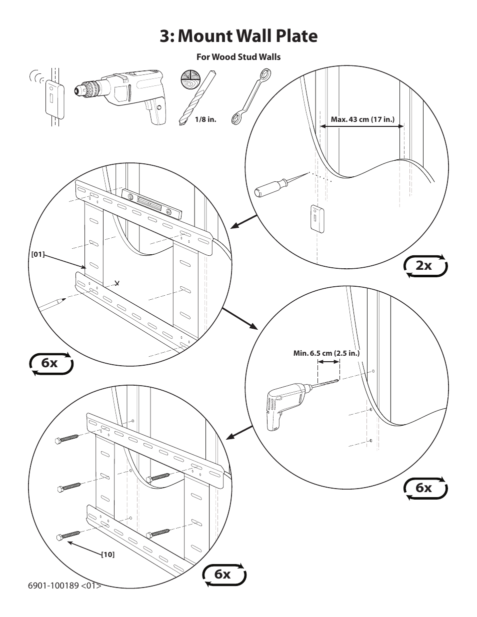 Mount wall plate, 6x 2x | Sanus Systems Motorized Mount LA112 User Manual | Page 7 / 31
