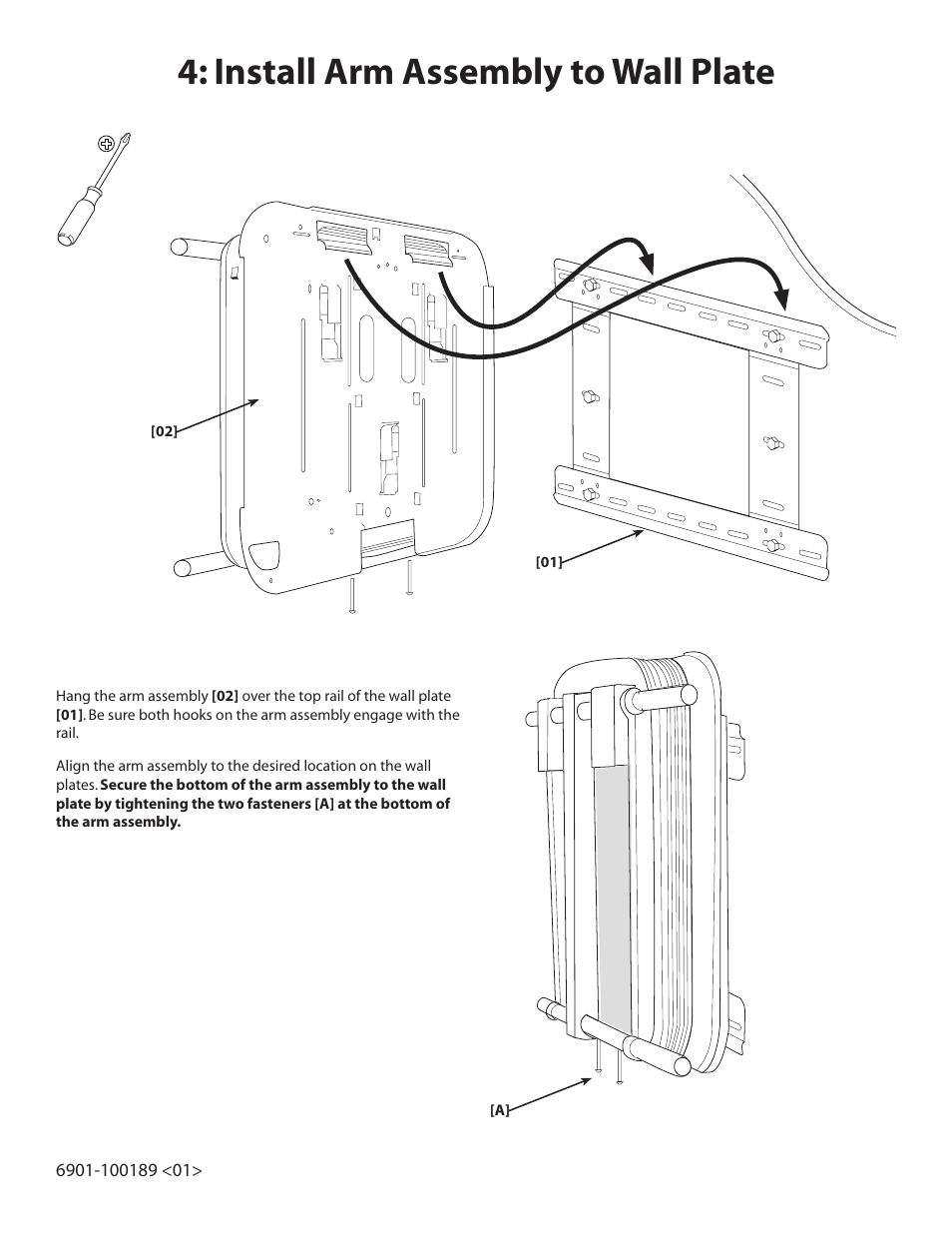 Install arm assembly to wall plate | Sanus Systems Motorized Mount LA112 User Manual | Page 9 / 31