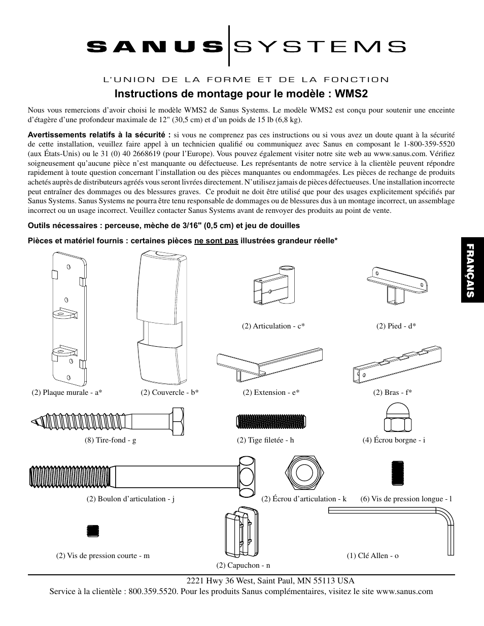 Instructions de montage pour le modèle : wms2 | Sanus Systems WMS2 User Manual | Page 15 / 34