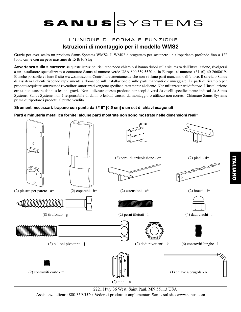 Istruzioni di montaggio per il modello wms2 | Sanus Systems WMS2 User Manual | Page 19 / 34