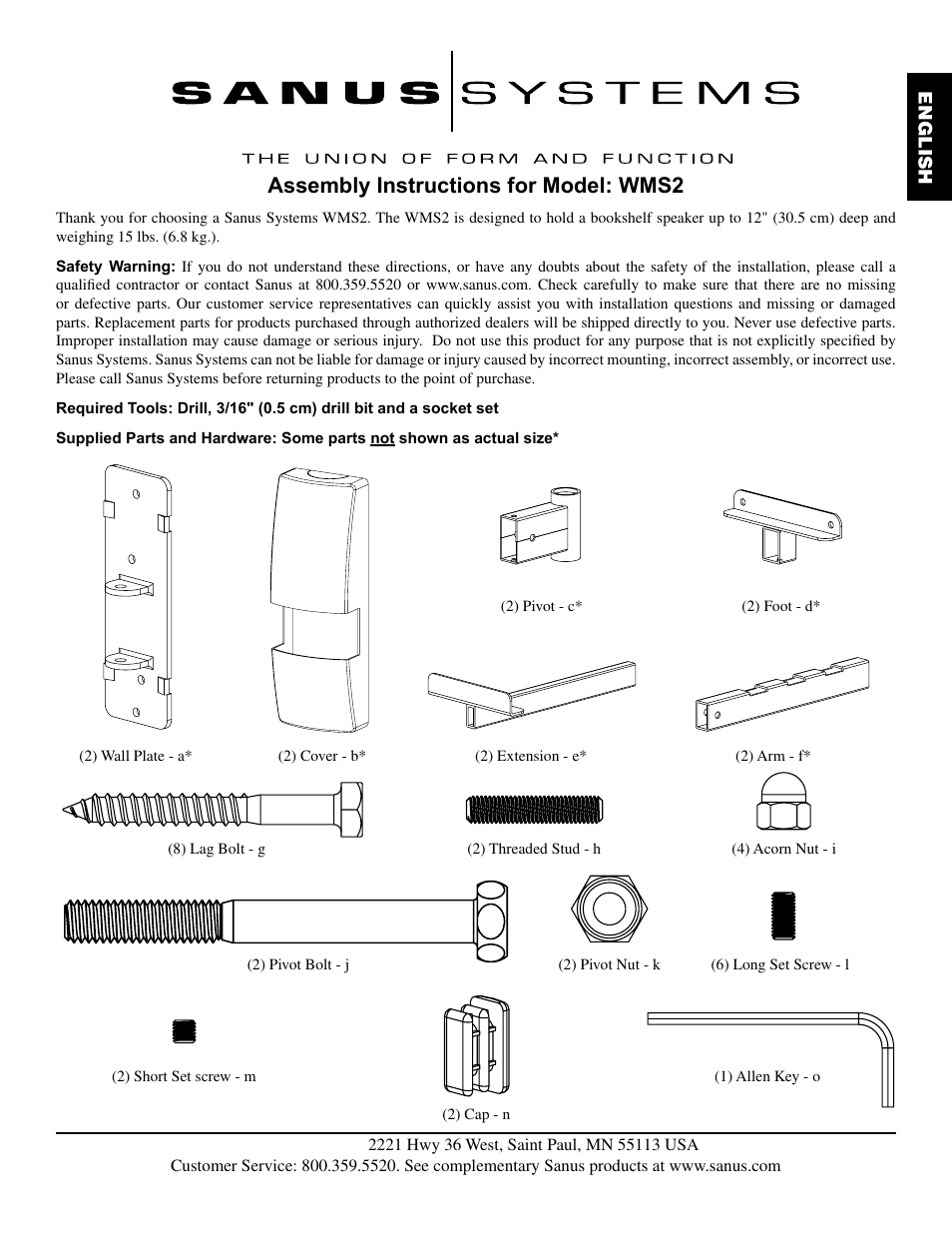 Assembly instructions for model: wms2 | Sanus Systems WMS2 User Manual | Page 3 / 34