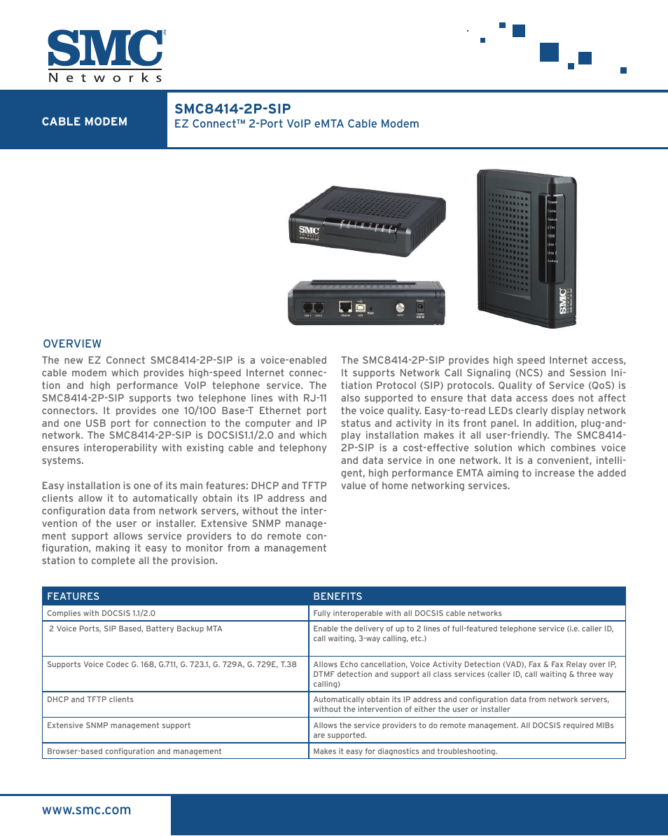 SMC Networks EZ Connect SMC8414-2P-SIP User Manual | 2 pages