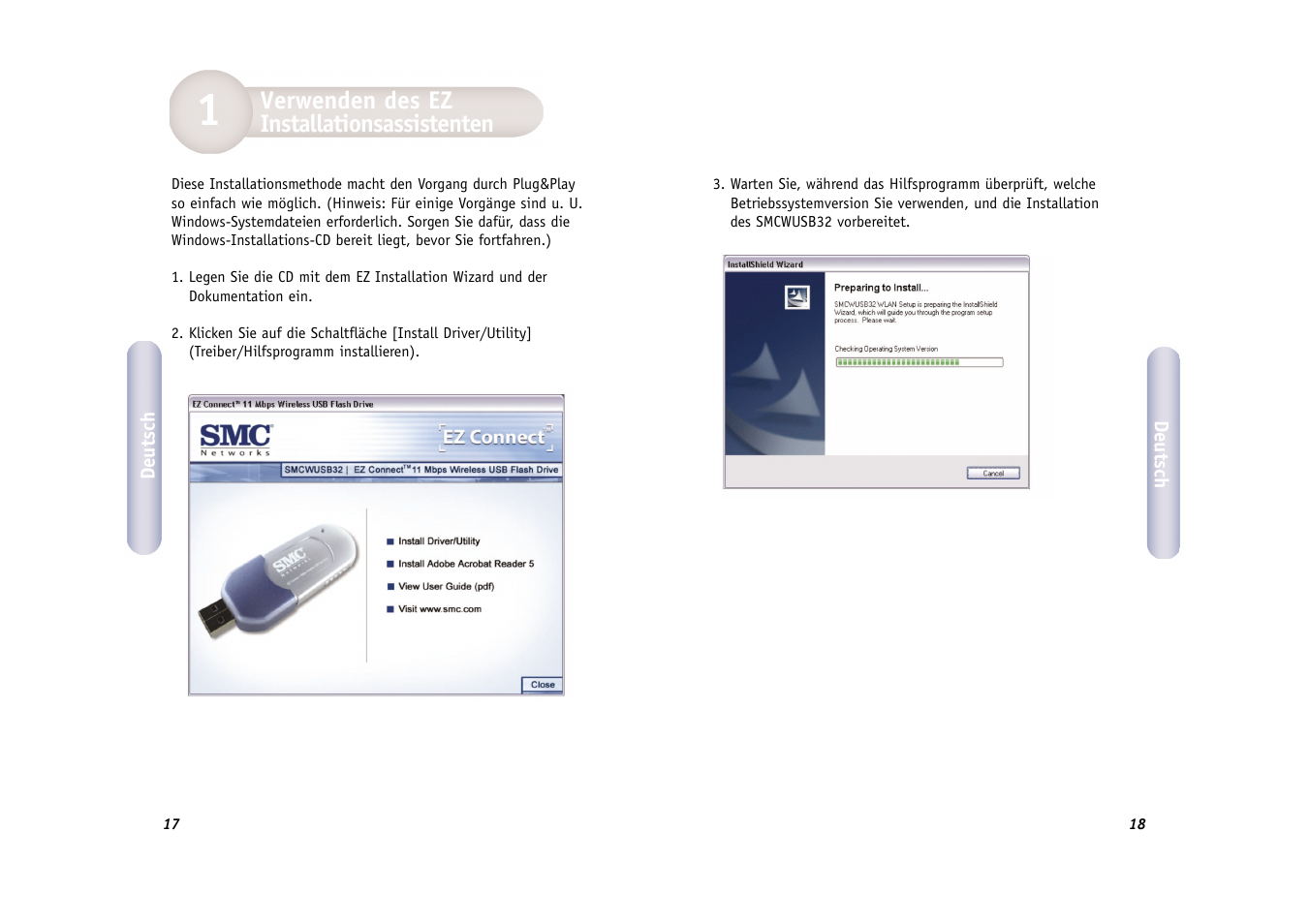 Verwenden des ez installationsassistenten | SMC Networks SMC EZ Connect 2.4GHz 11 Mbps Wireless USB Flash Drive SMCWUSB32 User Manual | Page 10 / 45