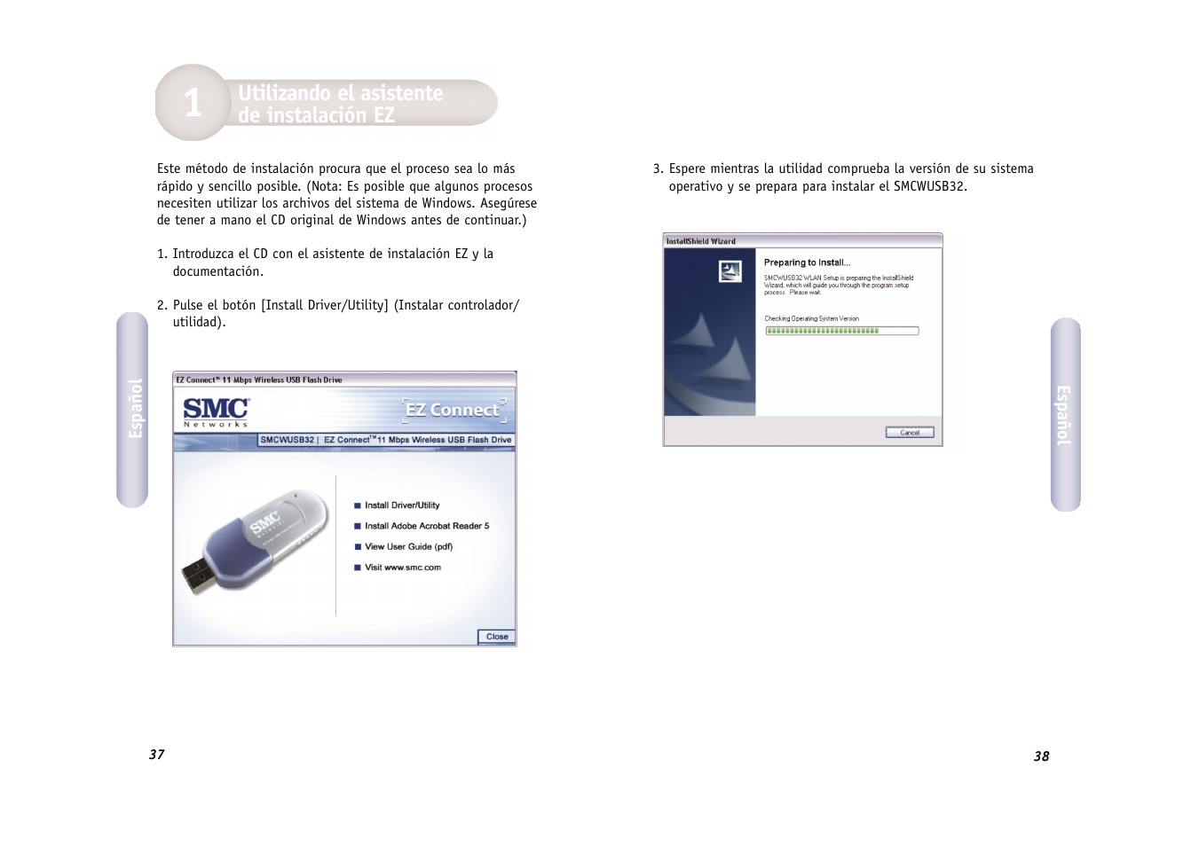 Utilizando el asistente de instalación ez | SMC Networks SMC EZ Connect 2.4GHz 11 Mbps Wireless USB Flash Drive SMCWUSB32 User Manual | Page 20 / 45