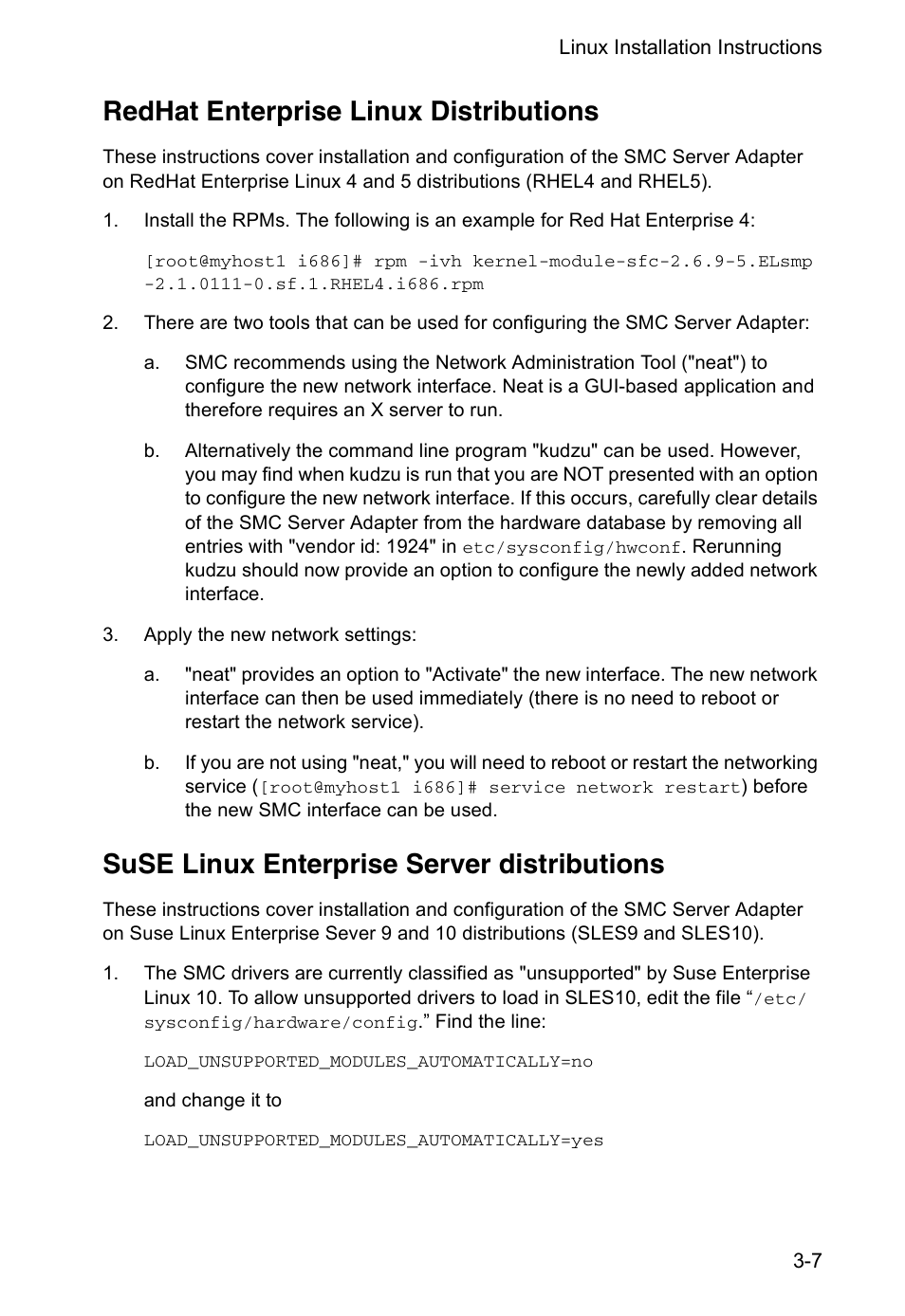 Redhat enterprise linux distributions, Suse linux enterprise server distributions | SMC Networks TIGERCARD SMC10GPCIE-10BT User Manual | Page 23 / 35