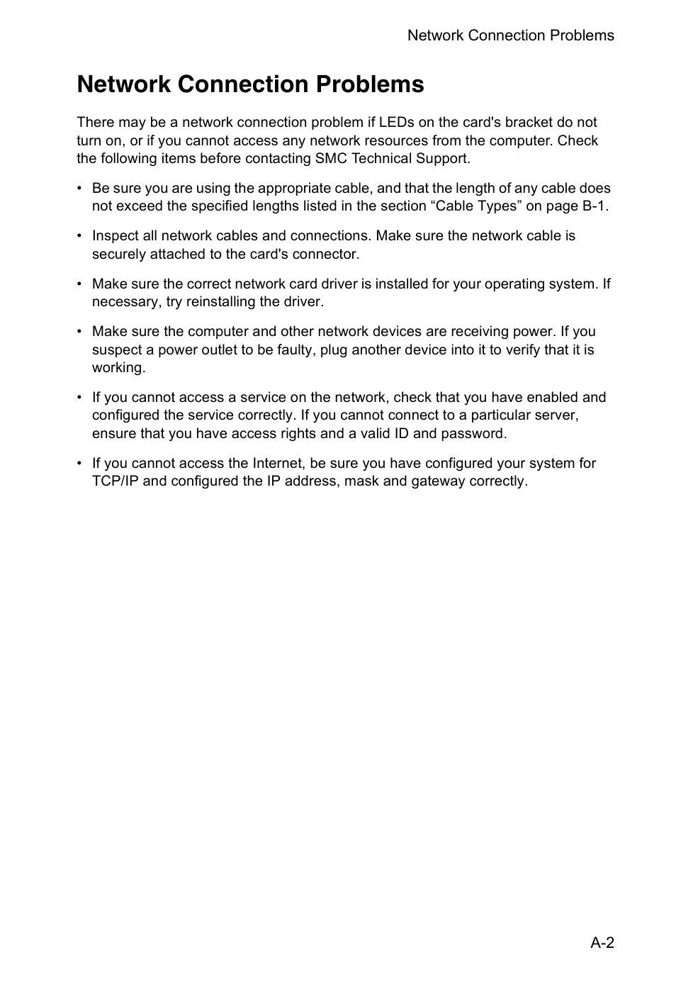 Network connection problems | SMC Networks TIGERCARD SMC10GPCIE-10BT User Manual | Page 27 / 35