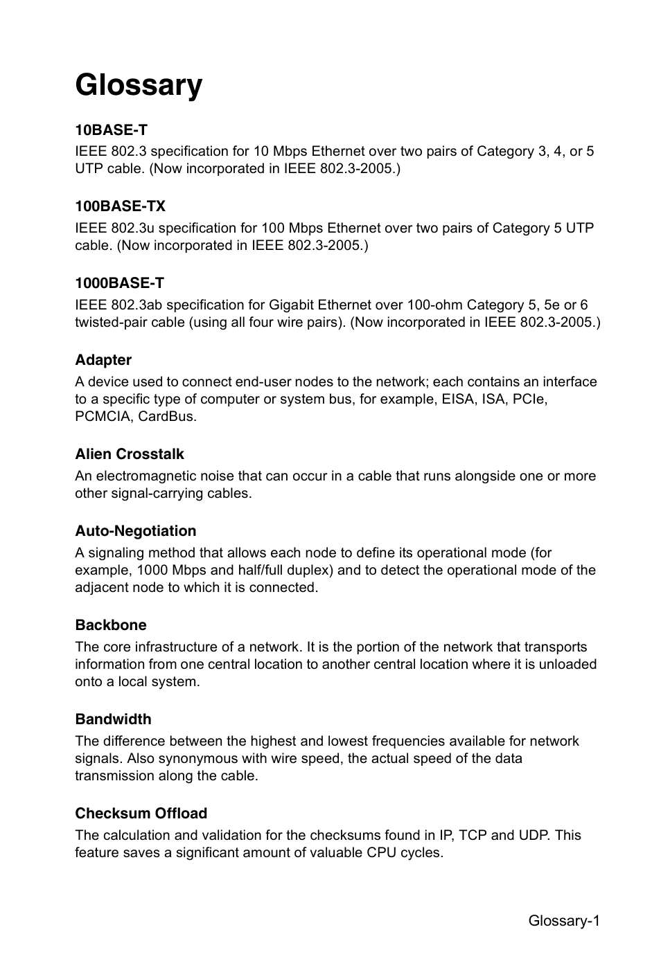 Glossary | SMC Networks TIGERCARD SMC10GPCIE-10BT User Manual | Page 31 / 35