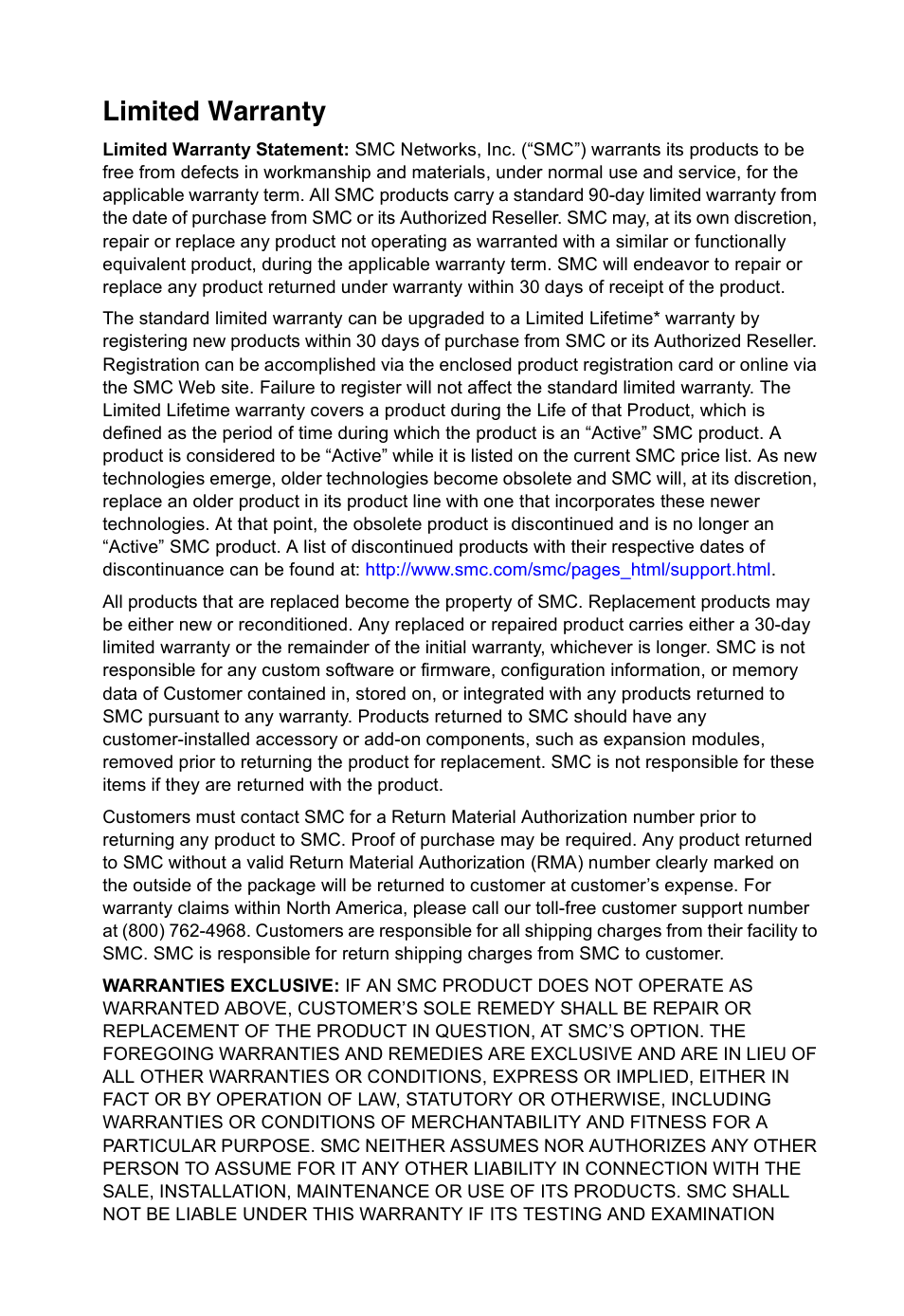 Limited warranty | SMC Networks TIGERCARD SMC10GPCIE-10BT User Manual | Page 4 / 35