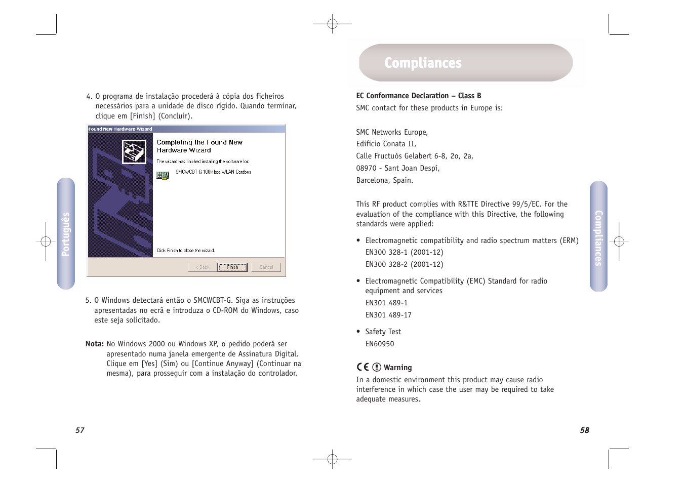 Cco om mp plliia an ncce ess | SMC Networks SMC EZ Connect g SMCWCBT-G User Manual | Page 30 / 32