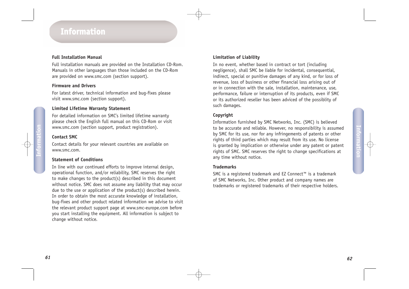 Iin nffo orrm ma attiio on n | SMC Networks SMC EZ Connect g SMCWCBT-G User Manual | Page 32 / 32