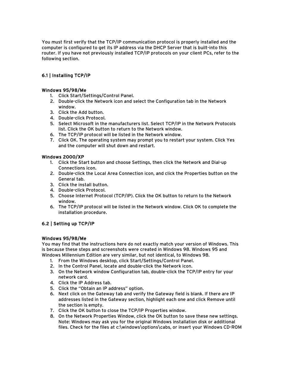 1 | installing tcp/ip, 2 | setting up tcp/ip | SMC Networks Barricade BR14VPN User Manual | Page 11 / 73