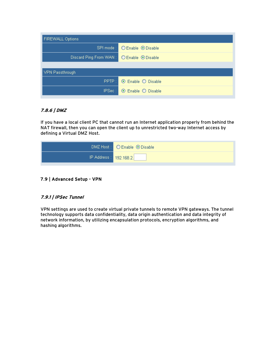 6 | dmz, 9 | advanced setup - vpn, 1 | ipsec tunnel | SMC Networks Barricade BR14VPN User Manual | Page 39 / 73