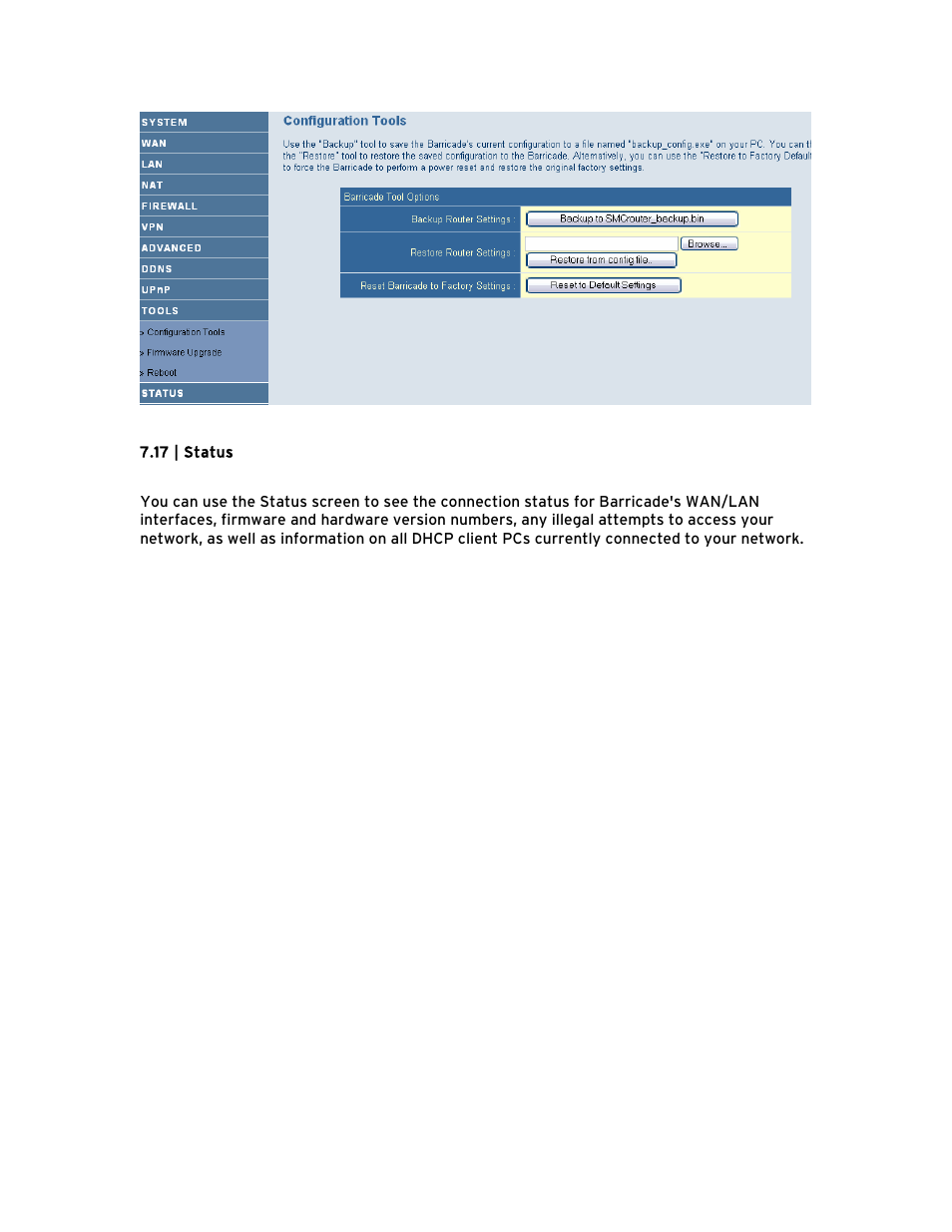 17 | status | SMC Networks Barricade BR14VPN User Manual | Page 51 / 73