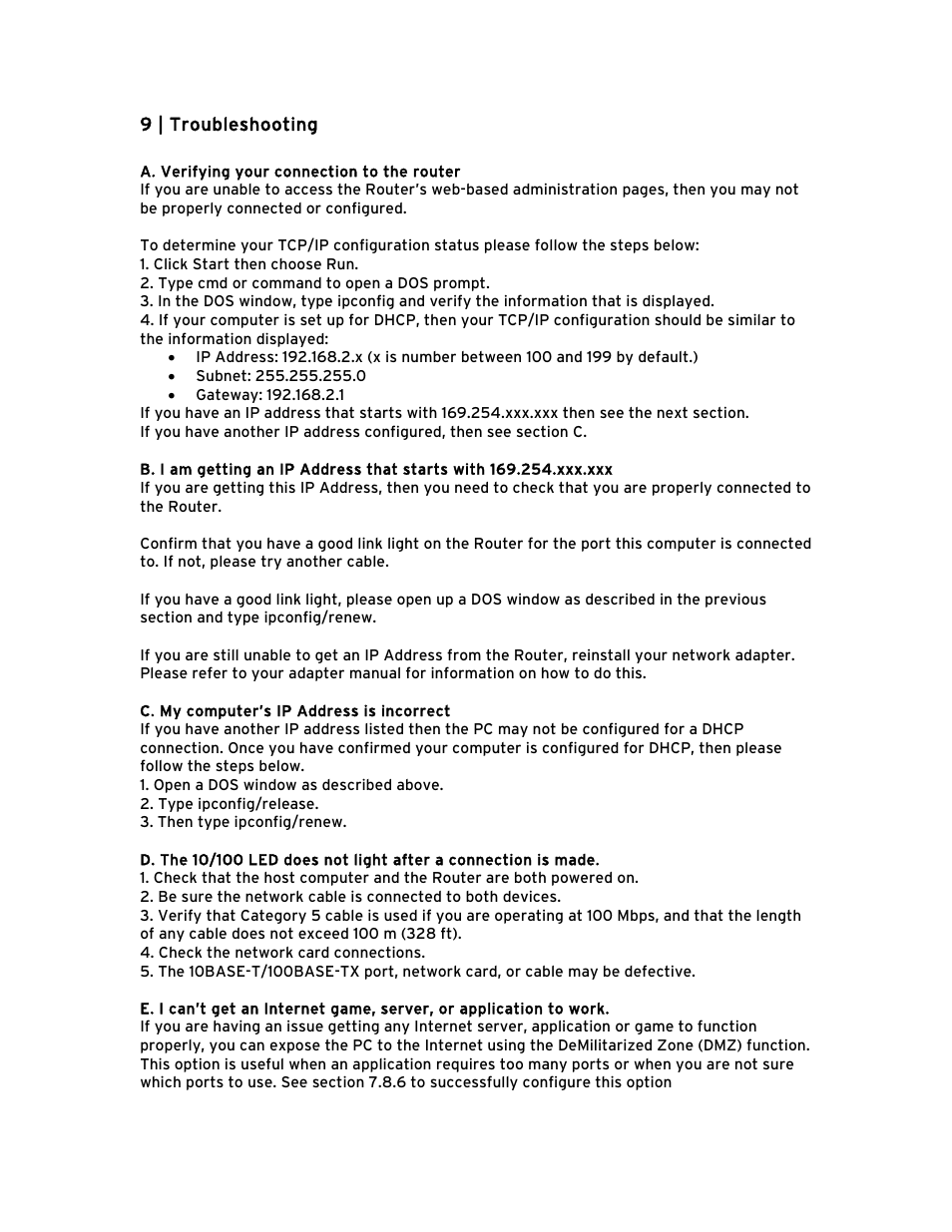 9 | troubleshooting, 9 | troubleshooting 56 | SMC Networks Barricade BR14VPN User Manual | Page 62 / 73