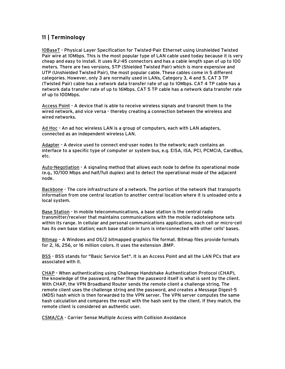 11 | terminology, 11 | terminology 62 | SMC Networks Barricade BR14VPN User Manual | Page 68 / 73
