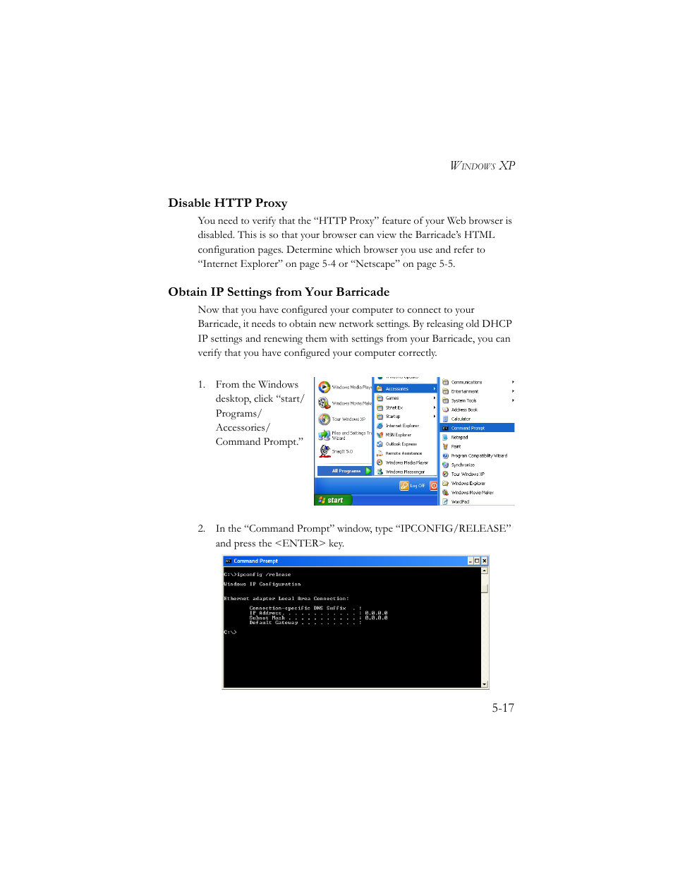 Disable http proxy, Obtain ip settings from your barricade | SMC Networks Barricade SMC7404BRA EU User Manual | Page 100 / 130