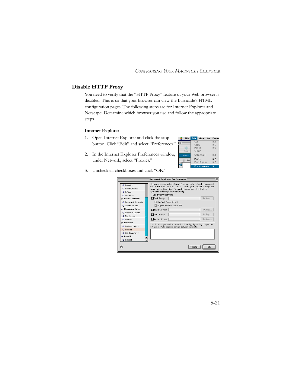 Disable http proxy, Internet explorer | SMC Networks Barricade SMC7404BRA EU User Manual | Page 104 / 130