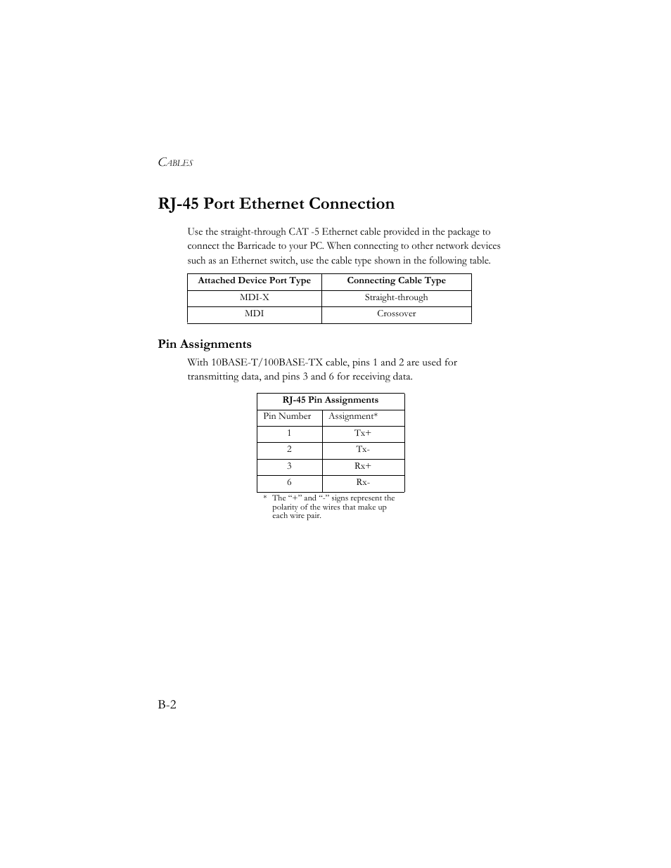 Rj-45 port ethernet connection, Pin assignments | SMC Networks Barricade SMC7404BRA EU User Manual | Page 121 / 130