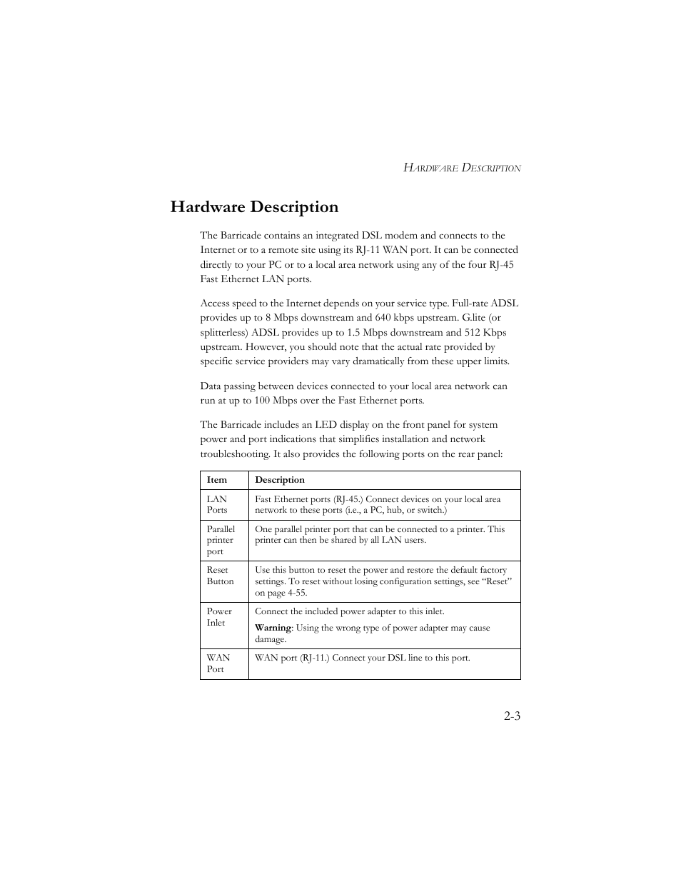 Hardware description | SMC Networks Barricade SMC7404BRA EU User Manual | Page 18 / 130