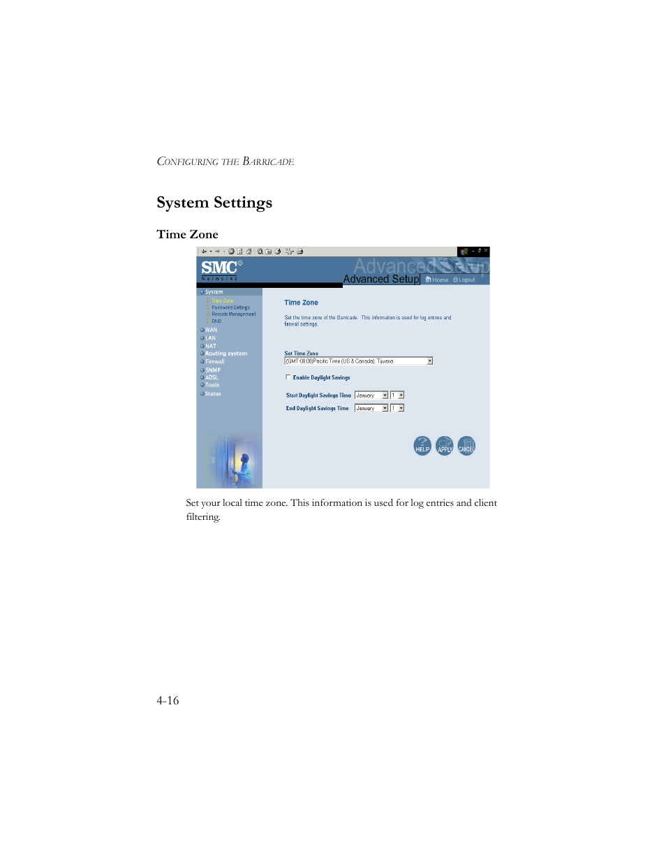 System settings, Time zone | SMC Networks Barricade SMC7404BRA EU User Manual | Page 41 / 130