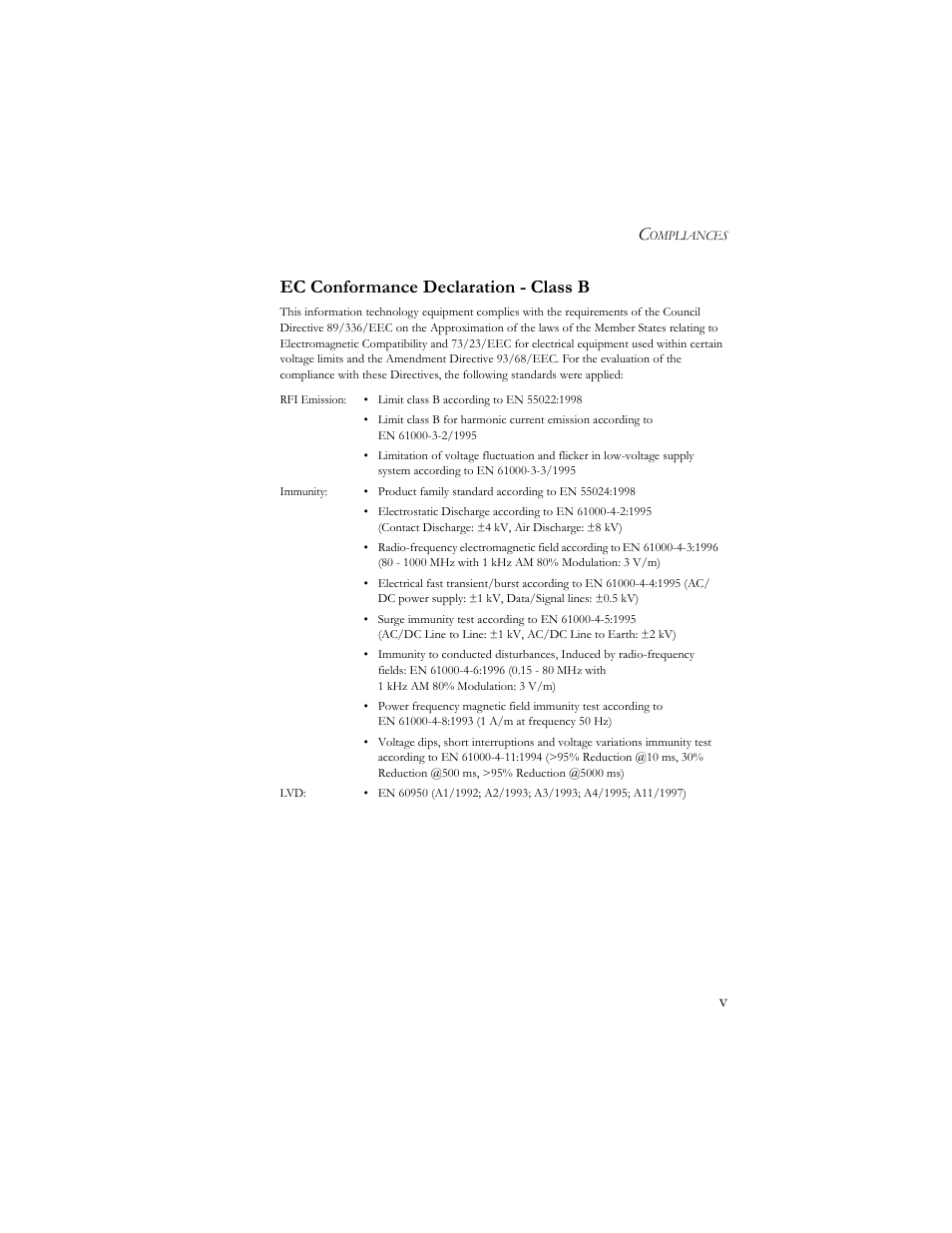 Vec conformance declaration - class b | SMC Networks Barricade SMC7404BRA EU User Manual | Page 6 / 130