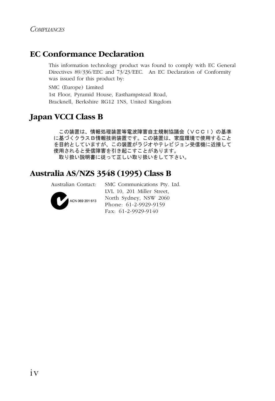 Ec conformance declaration | SMC Networks SMC9432BTX User Manual | Page 10 / 76