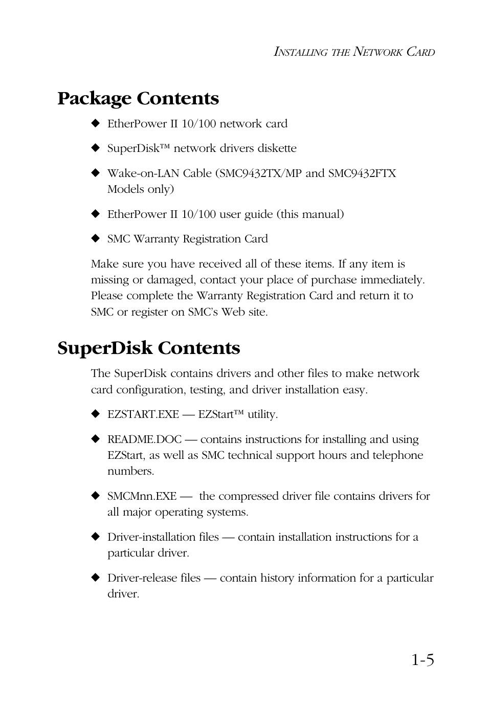 Package contents, Superdisk contents | SMC Networks SMC9432BTX User Manual | Page 15 / 76