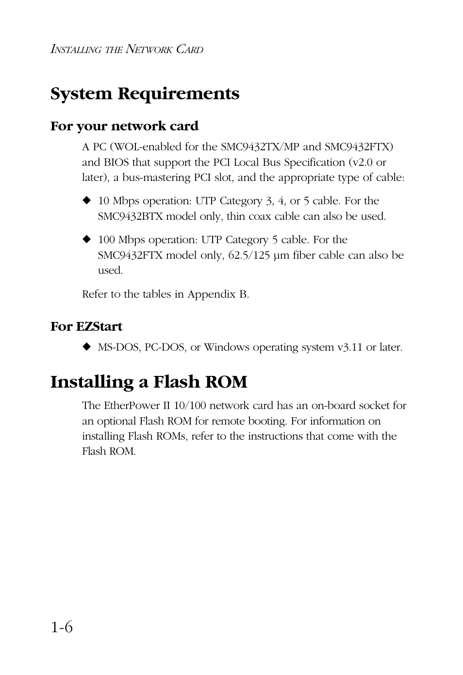 System requirements, For your network card, For ezstart | Installing a flash rom | SMC Networks SMC9432BTX User Manual | Page 16 / 76