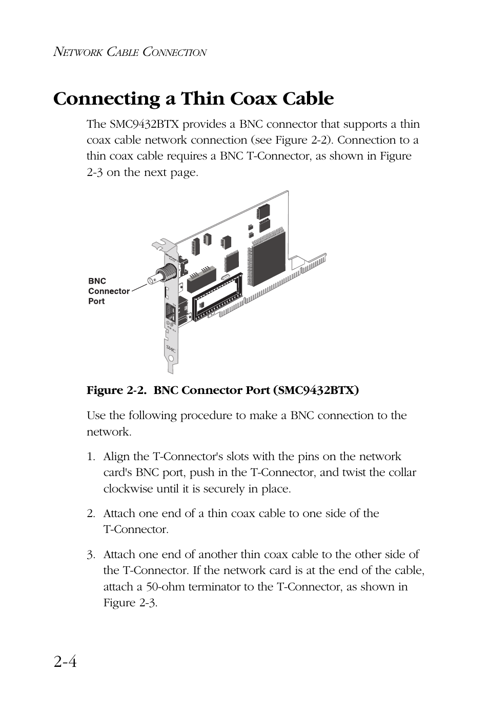 Connecting a thin coax cable | SMC Networks SMC9432BTX User Manual | Page 22 / 76