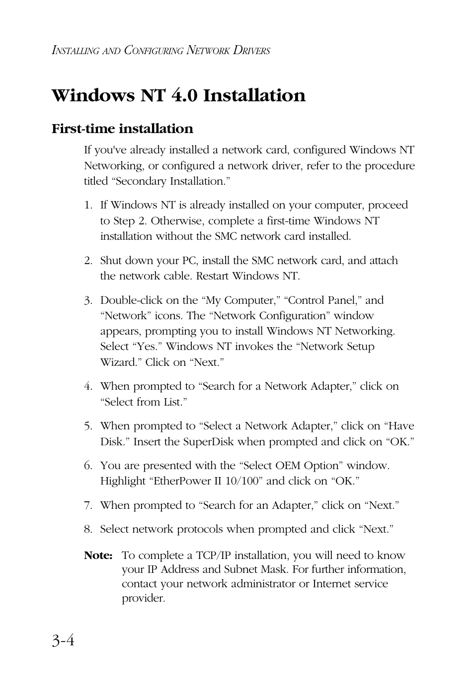 Windows nt 4.0 installation, First-time installation | SMC Networks SMC9432BTX User Manual | Page 28 / 76