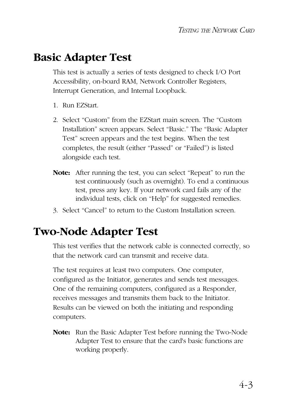 Basic adapter test, Two-node adapter test | SMC Networks SMC9432BTX User Manual | Page 43 / 76