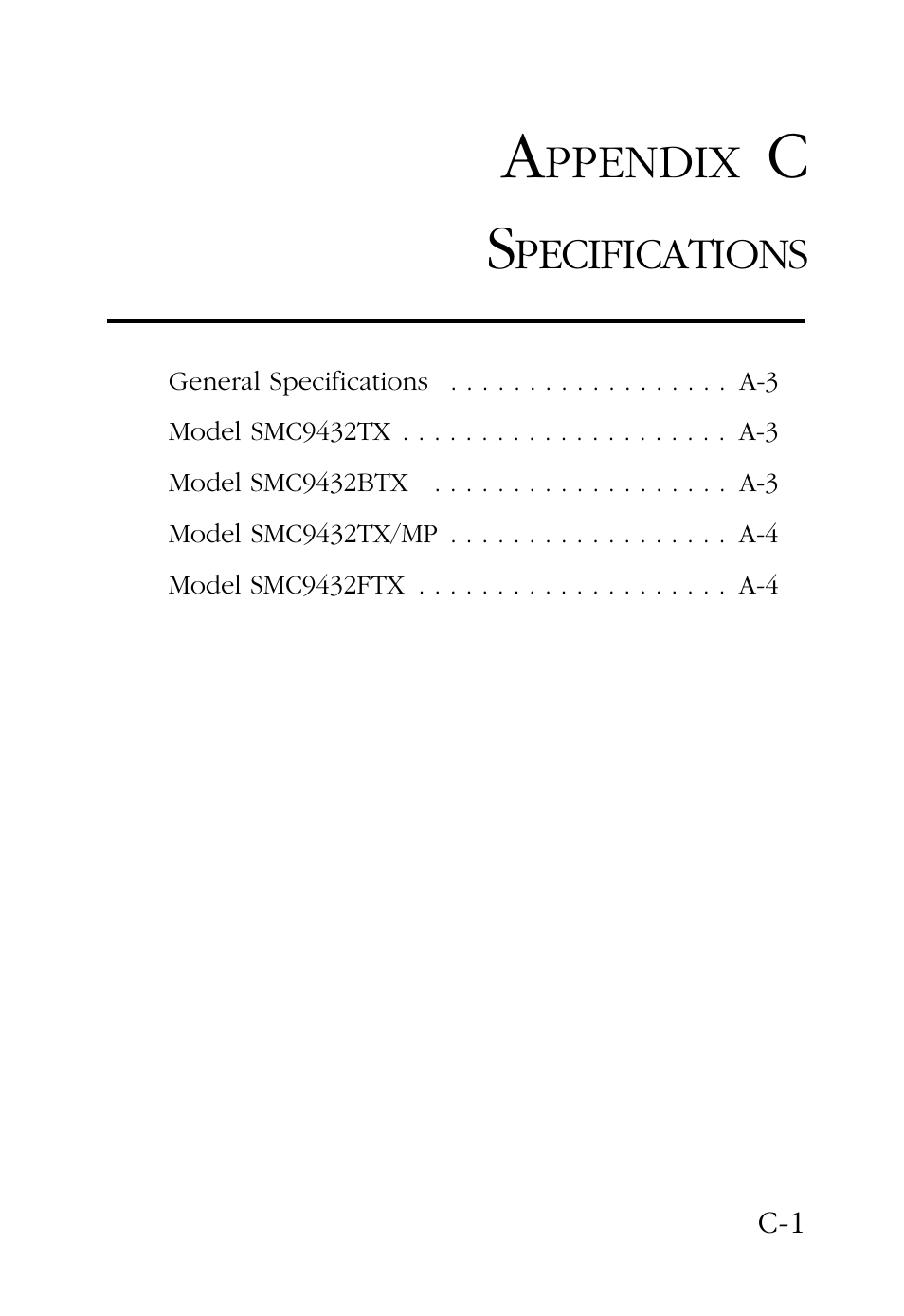 Appendix c specifications, Ppendix | SMC Networks SMC9432BTX User Manual | Page 61 / 76