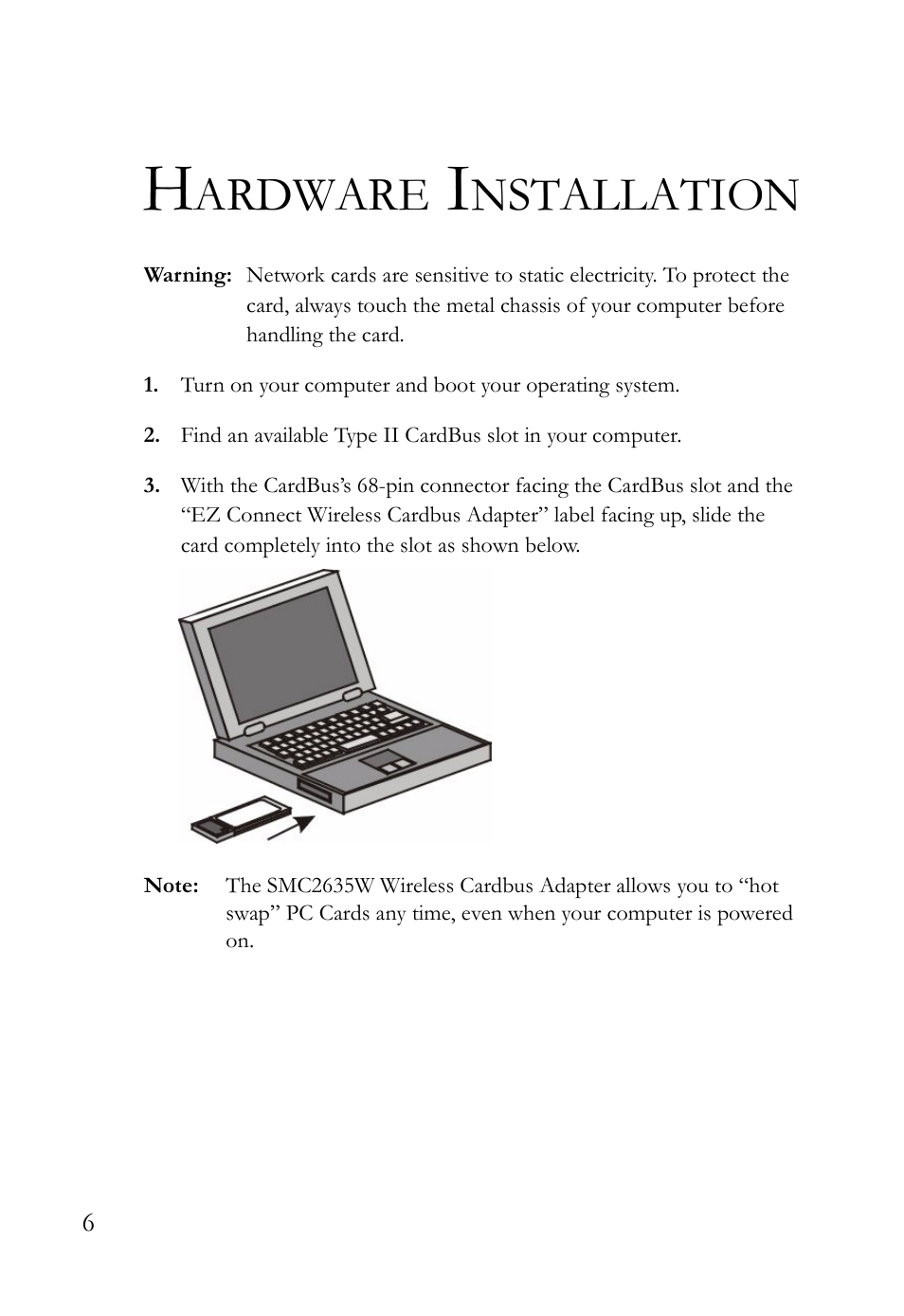 Hardware installation, Ardware, Nstallation | SMC Networks SMC2635W User Manual | Page 16 / 42