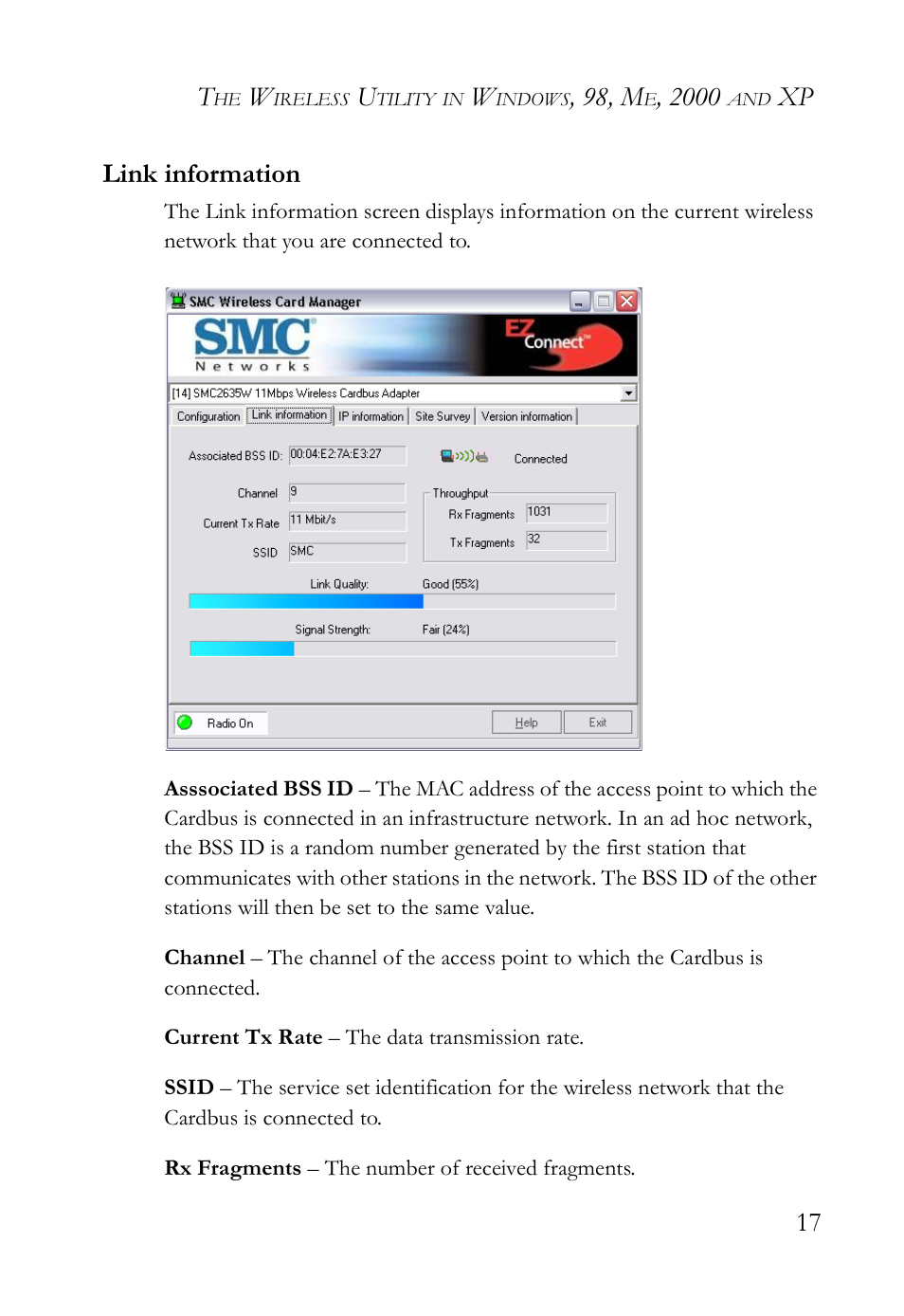 Link information, 98, m, Xp 17 link information | SMC Networks SMC2635W User Manual | Page 27 / 42