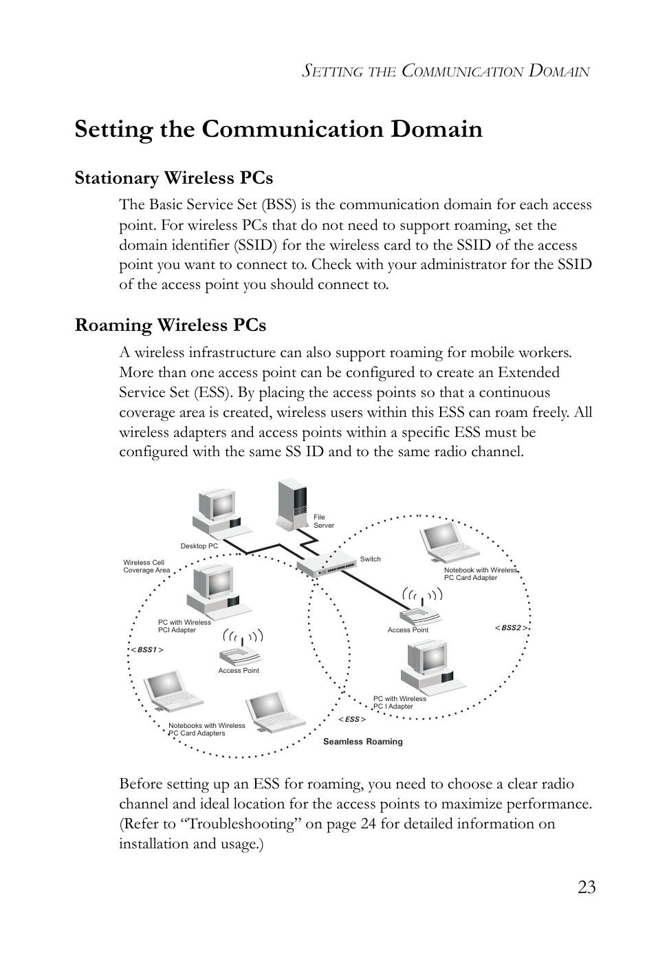 Setting the communication domain, Stationary wireless pcs, Roaming wireless pcs | Stationary wireless pcs roaming wireless pcs | SMC Networks SMC2635W User Manual | Page 33 / 42