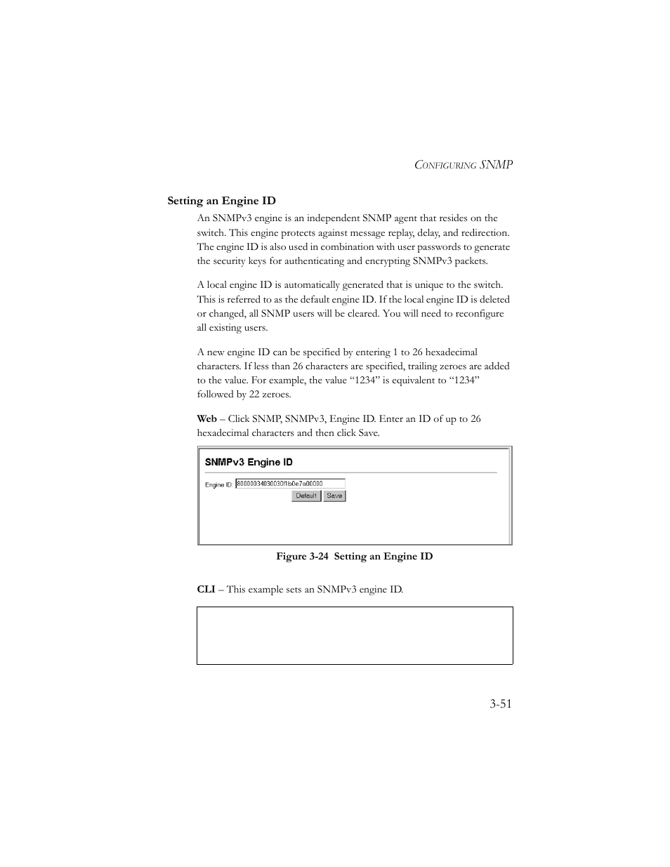Setting an engine id, Setting an engine id -51, Figure 3-24 setting an engine id -51 | Snmp 3-51 | SMC Networks SMC TigerStack III SMC6824MPE User Manual | Page 101 / 570