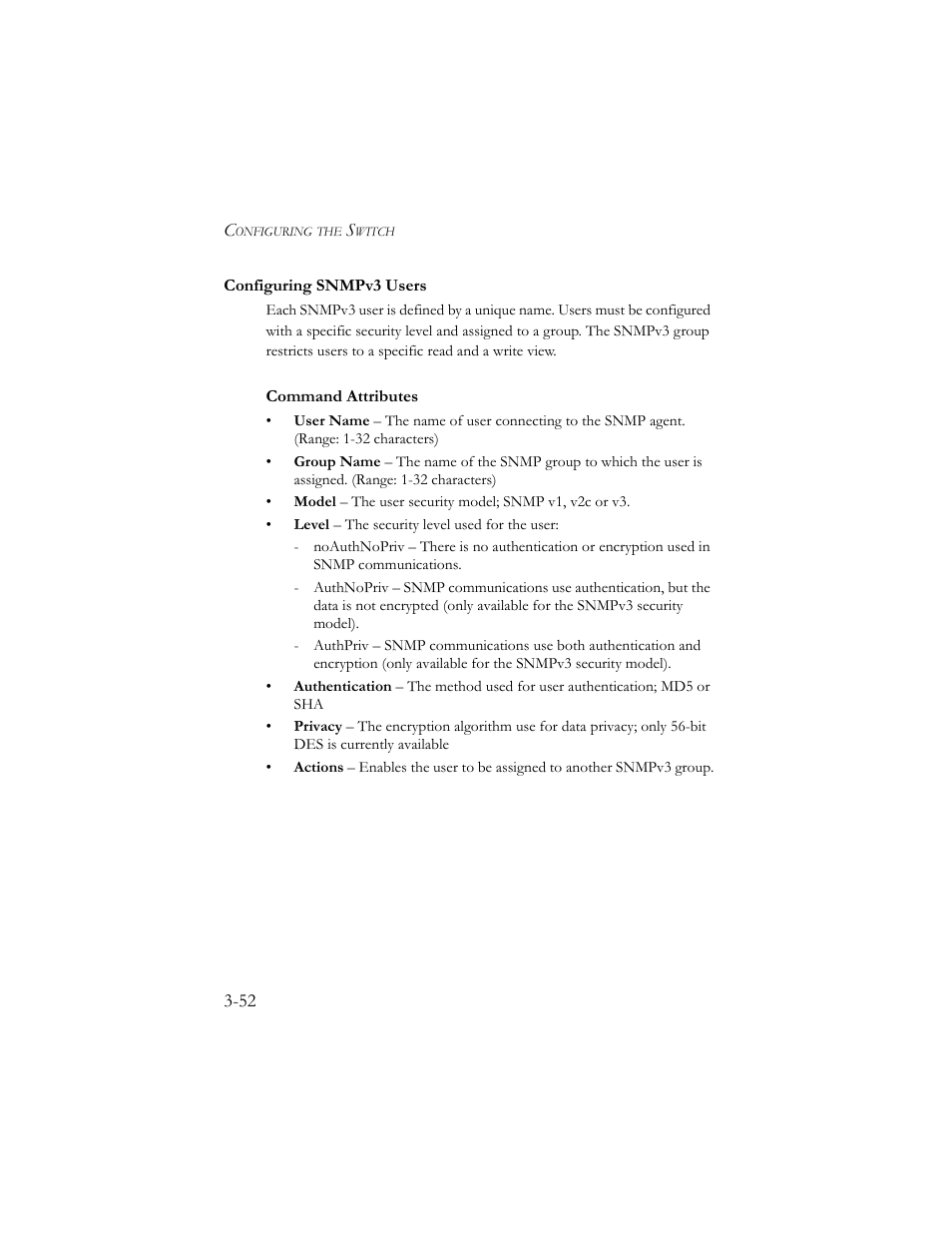 Configuring snmpv3 users, Configuring snmpv3 users -52 | SMC Networks SMC TigerStack III SMC6824MPE User Manual | Page 102 / 570