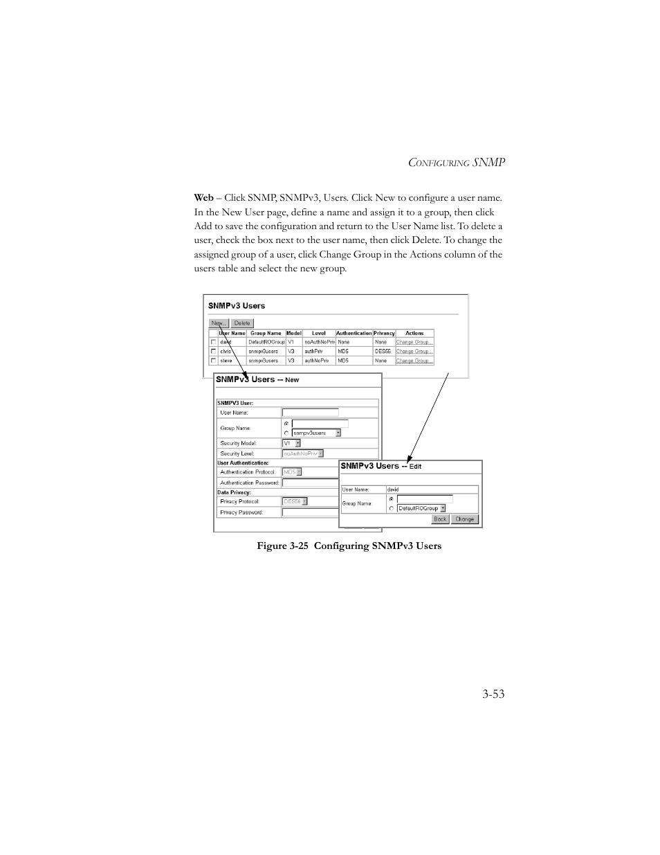 Figure 3-25 configuring snmpv3 users -53 | SMC Networks SMC TigerStack III SMC6824MPE User Manual | Page 103 / 570