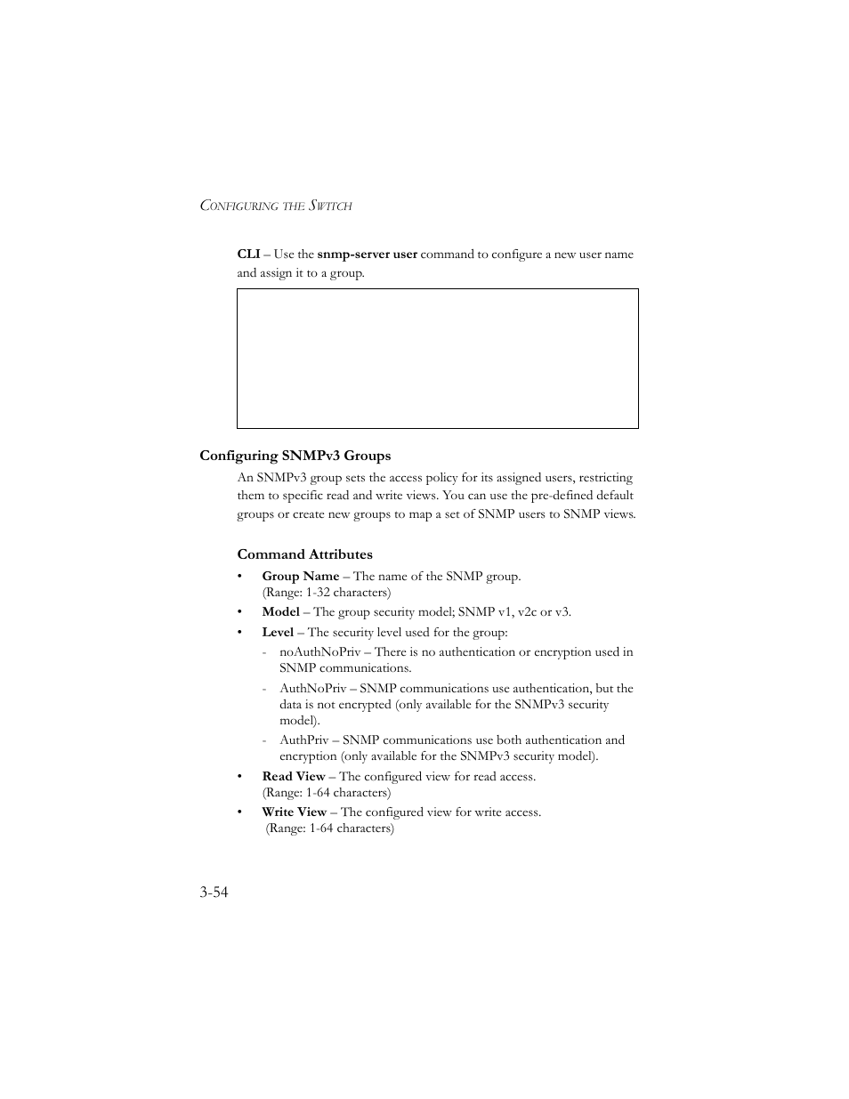 Configuring snmpv3 groups, Configuring snmpv3 groups -54 | SMC Networks SMC TigerStack III SMC6824MPE User Manual | Page 104 / 570
