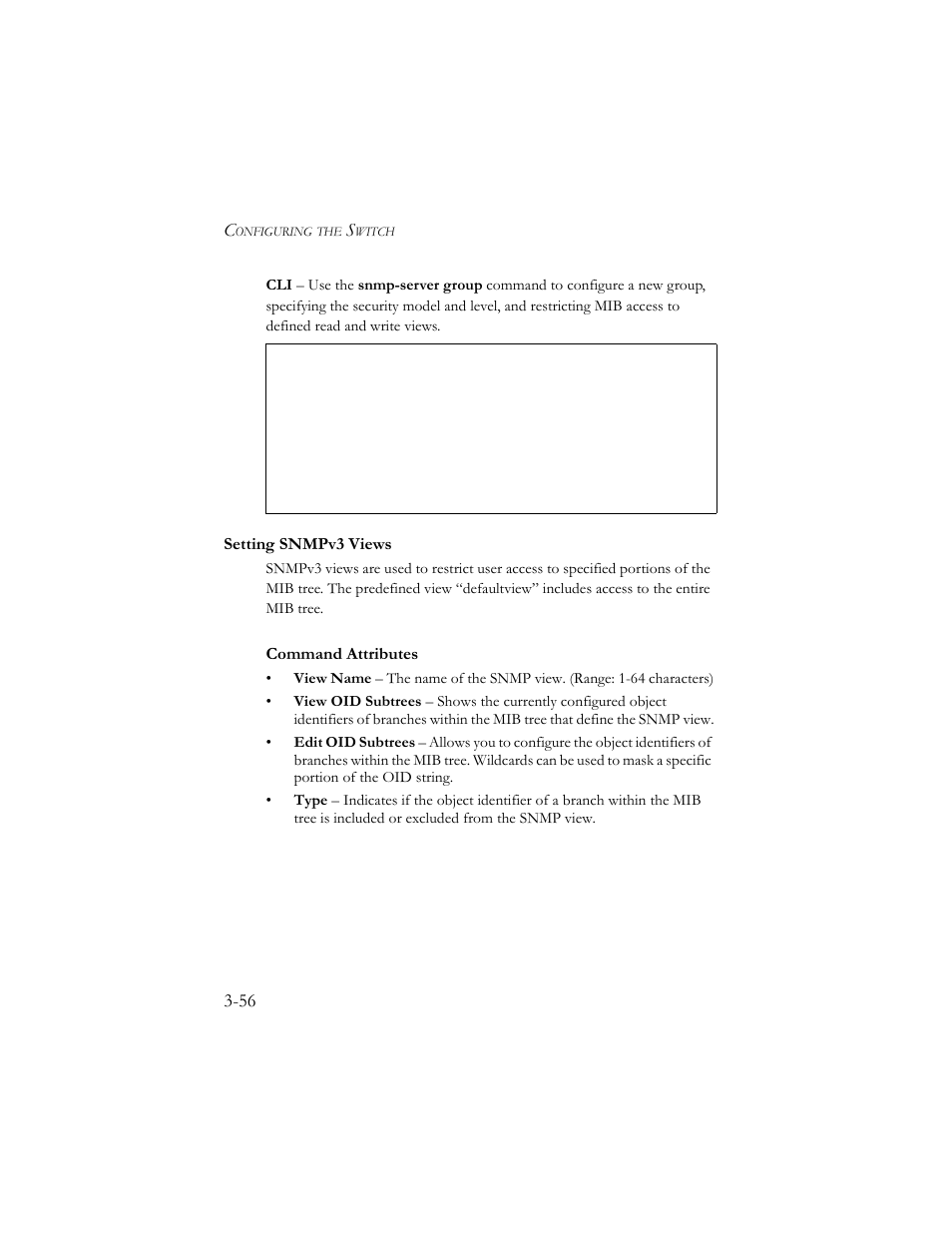 Setting snmpv3 views, Setting snmpv3 views -56 | SMC Networks SMC TigerStack III SMC6824MPE User Manual | Page 106 / 570