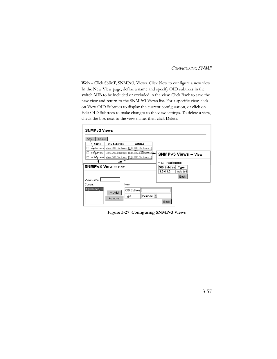 Figure 3-27 configuring snmpv3 views -57 | SMC Networks SMC TigerStack III SMC6824MPE User Manual | Page 107 / 570