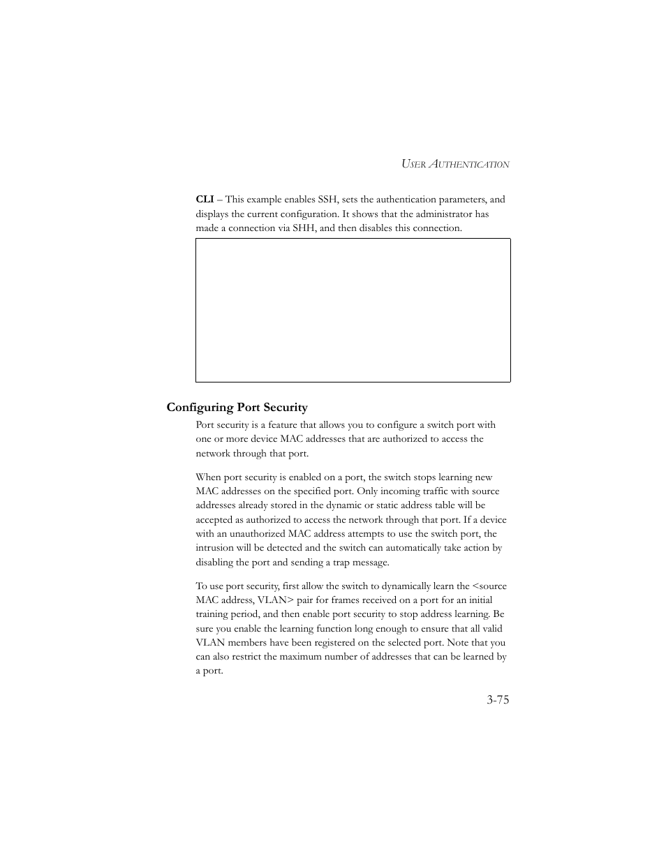 Configuring port security, Configuring port security -75 | SMC Networks SMC TigerStack III SMC6824MPE User Manual | Page 125 / 570