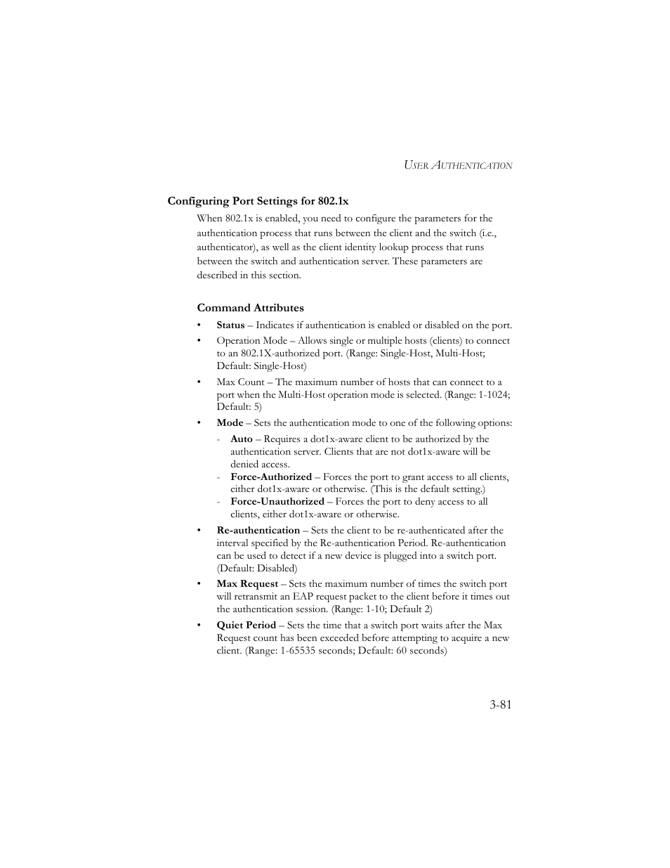 Configuring port settings for 802.1x, Configuring port settings for 802.1x -81 | SMC Networks SMC TigerStack III SMC6824MPE User Manual | Page 131 / 570