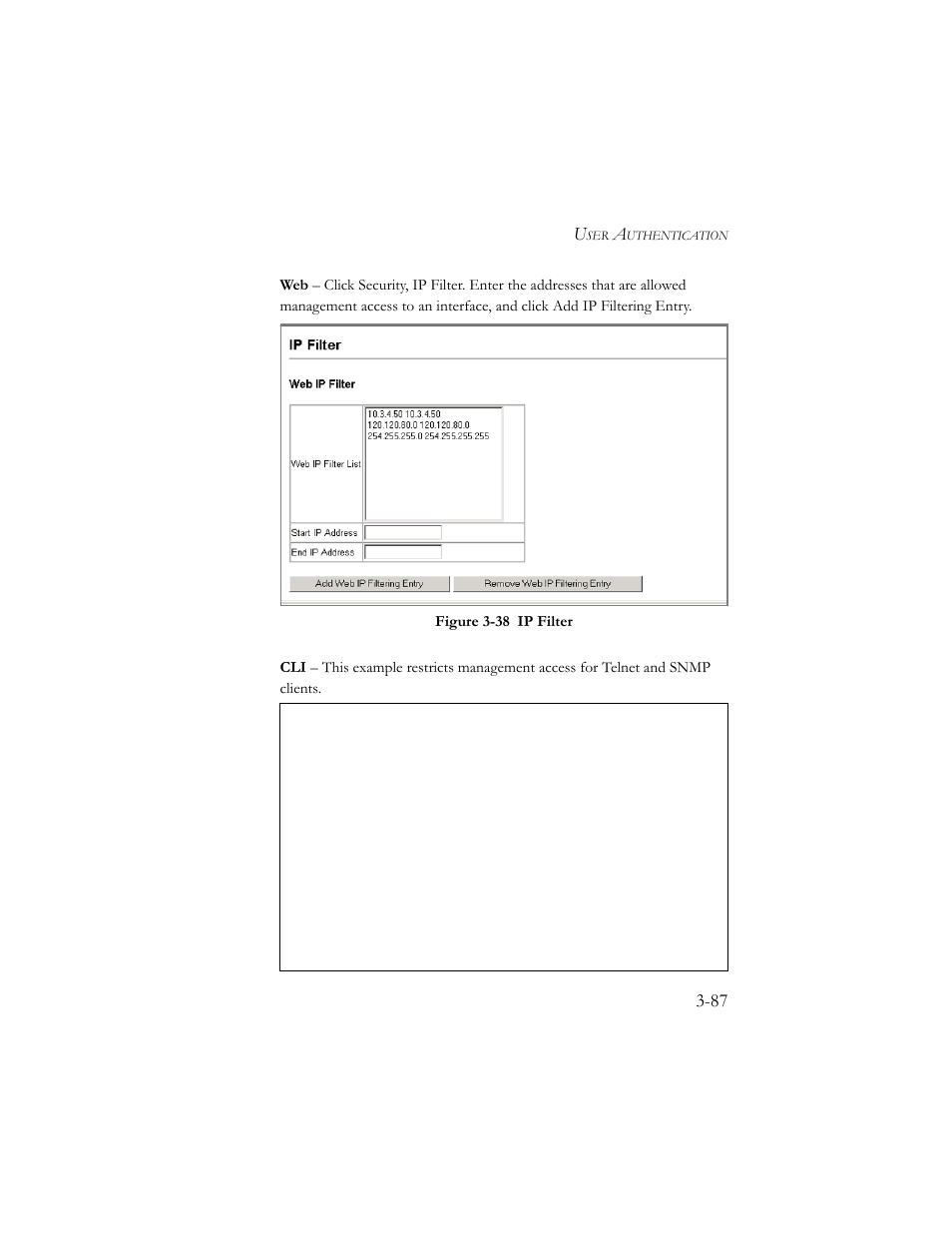 Figure 3-38 ip filter -87 | SMC Networks SMC TigerStack III SMC6824MPE User Manual | Page 137 / 570