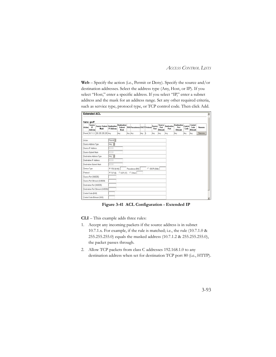 Figure 3-41 acl configuration - extended ip -93 | SMC Networks SMC TigerStack III SMC6824MPE User Manual | Page 143 / 570