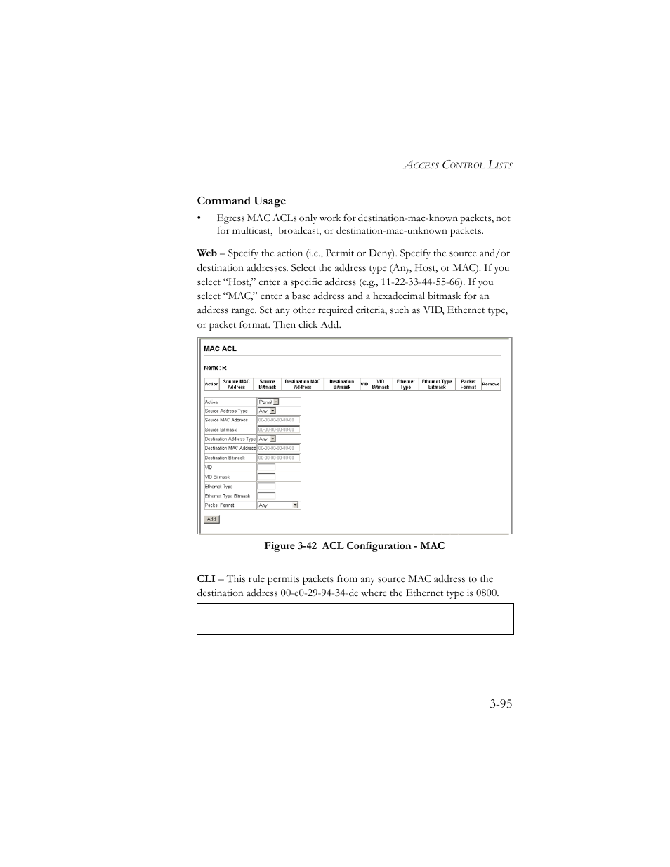 Figure 3-42 acl configuration - mac -95 | SMC Networks SMC TigerStack III SMC6824MPE User Manual | Page 145 / 570