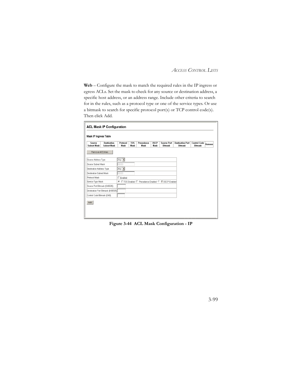 Figure 3-44 acl mask configuration - ip -99 | SMC Networks SMC TigerStack III SMC6824MPE User Manual | Page 149 / 570