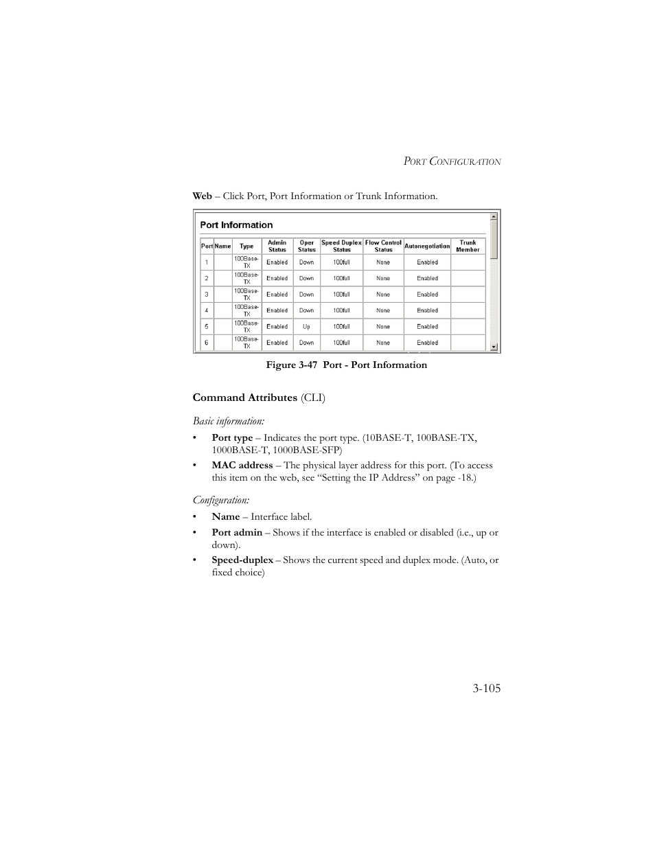 Figure 3-48 port - port information -105 | SMC Networks SMC TigerStack III SMC6824MPE User Manual | Page 155 / 570