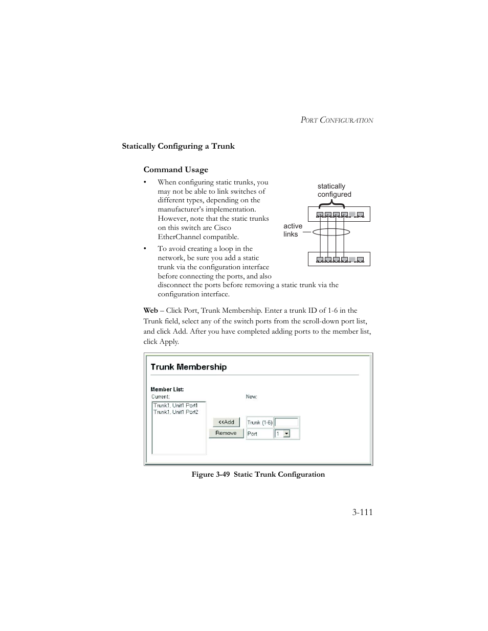 Statically configuring a trunk, Statically configuring a trunk -111, Figure 3-50 static trunk configuration -111 | SMC Networks SMC TigerStack III SMC6824MPE User Manual | Page 161 / 570