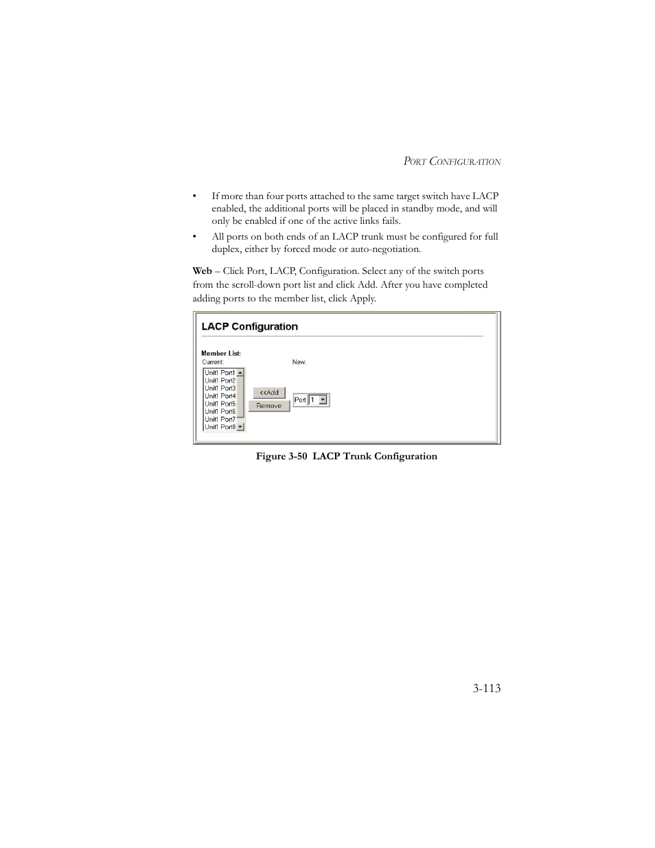 Figure 3-51 lacp trunk configuration -113 | SMC Networks SMC TigerStack III SMC6824MPE User Manual | Page 163 / 570
